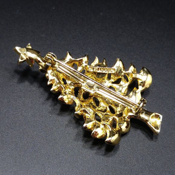 Gerry’s Christmas Tree Brooch Gold Tone Enamel Ornaments 1960s Vintage - Picture 8 of 10